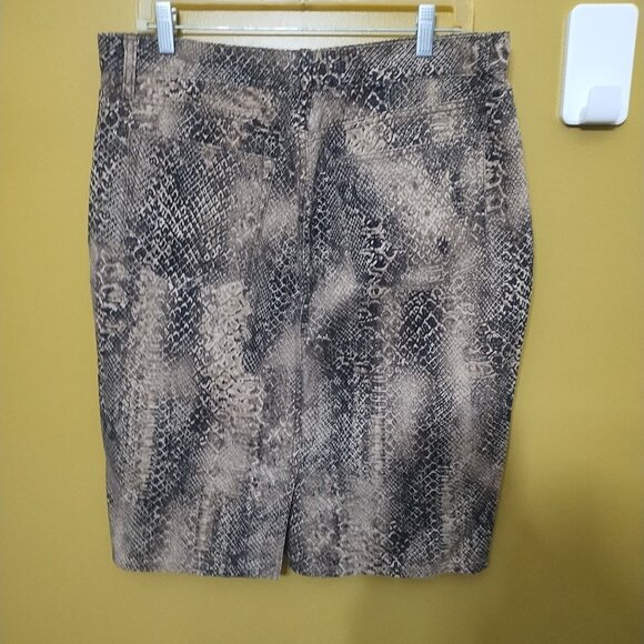 VTG 90s Lauren Ralph Lauren Denim Snakeskin Pencil Skirt Sz 10 Bold Boho - Picture 3 of 7